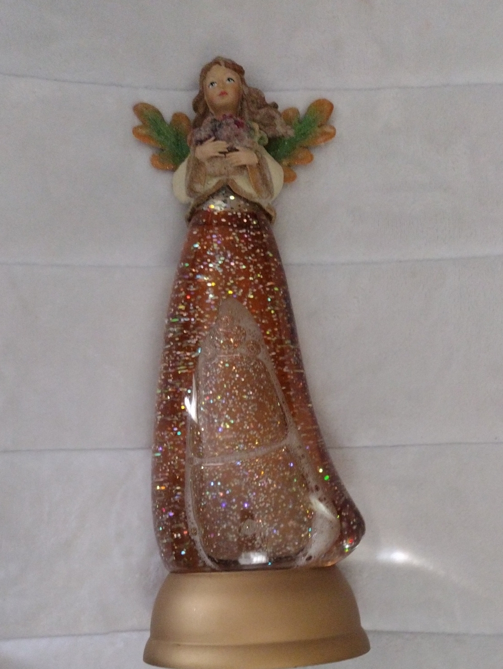 Glitter Angel Home Art Figurine in Gold and Green